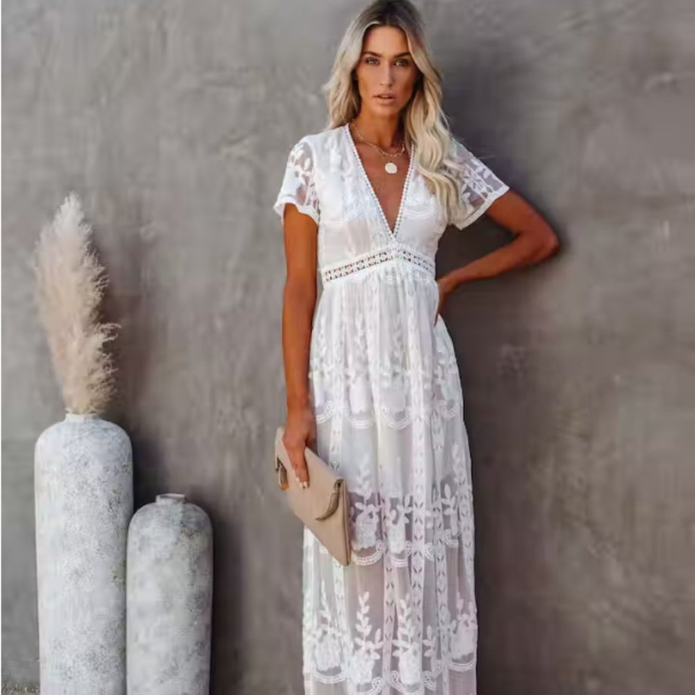 Vici The Day We Met V-Neck Dress with Lace - WINE color